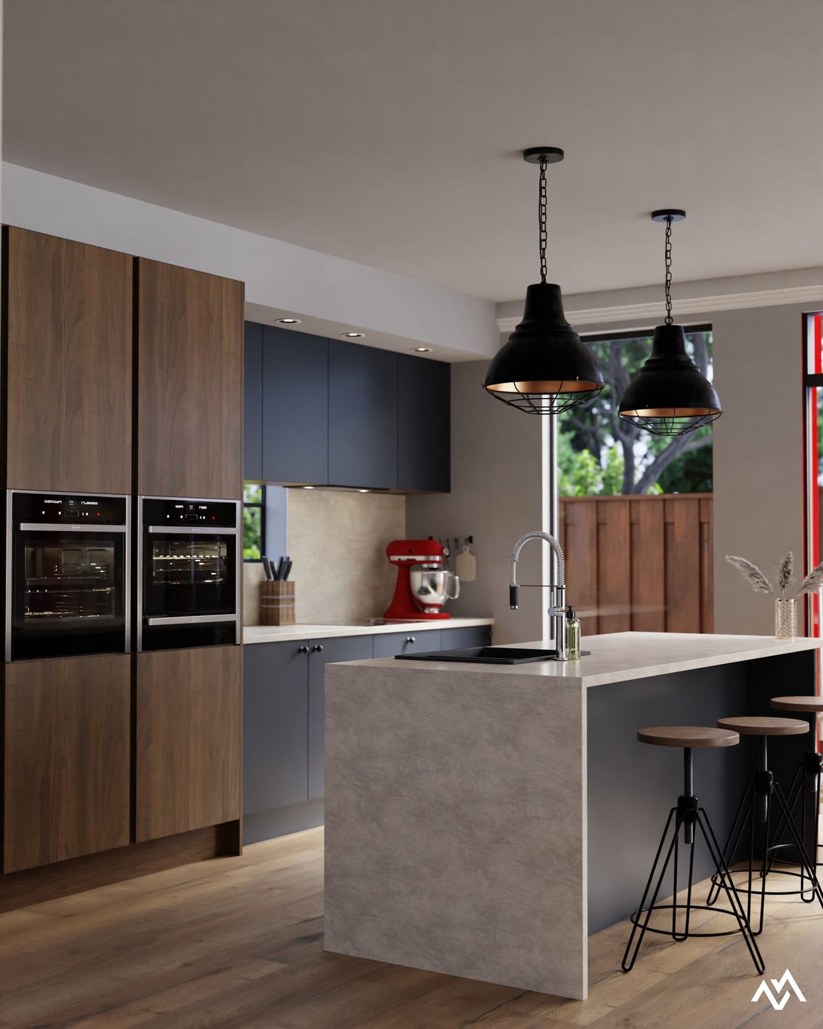 3D-render van een keukeninterieur, gebouwd voor een configurator